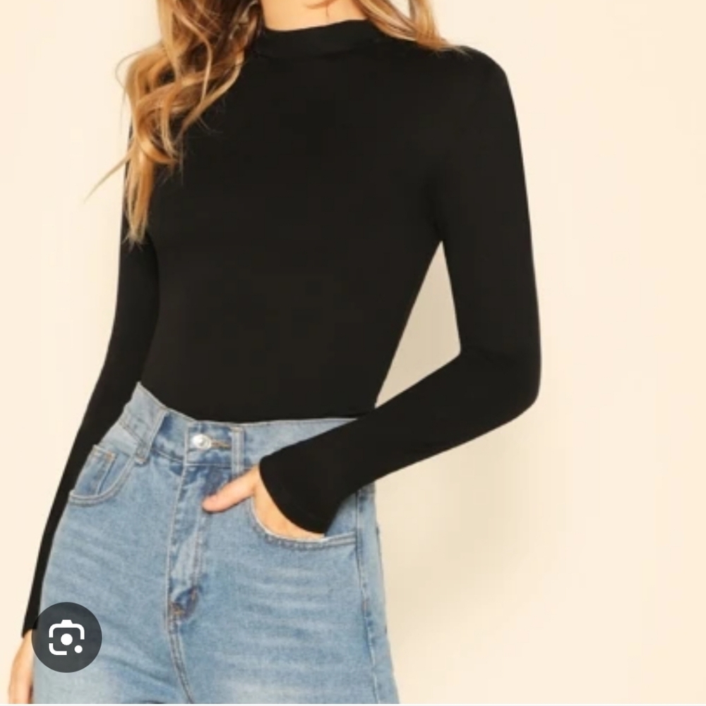 SHEIN Mock Neck Black Long Sleeve  Shirt Small
